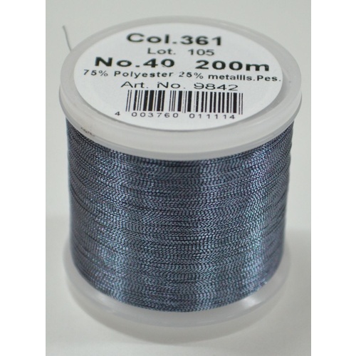 Madeira Metallic 40 #361 Pewter 200m Machine Embroidery Thread