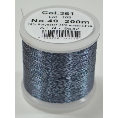 Madeira Metallic 40, Machine Embroidery Thread, 200m PEWTER, Colour 361