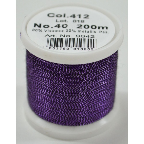 Madeira Metallic 40, 200m Machine Embroidery Thread, TANZANITE, Colour 412