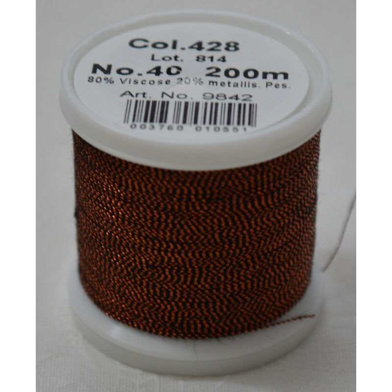 Madeira Metallic 40, 200m Machine Embroidery Thread, COPPER, Colour 428