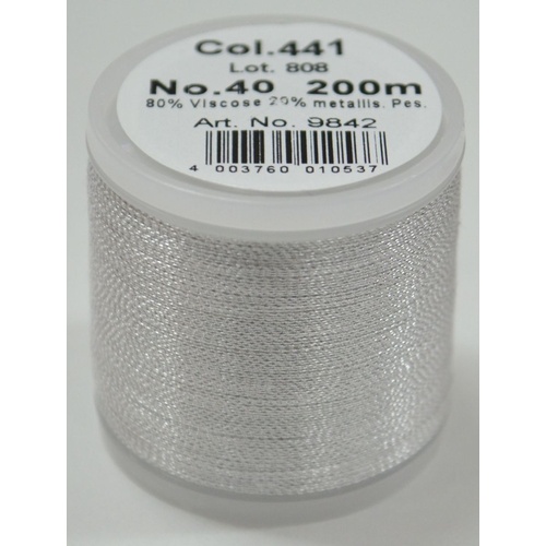 Madeira Metallic 40 #441 Silver Dust 200m Machine Embroidery Thread