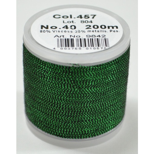 Madeira Metallic 40, 200m Machine Embroidery Thread, EMERALD, Colour 457