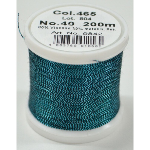Madeira Metallic 40, 200m Machine Embroidery Thread, TURQUOISE, Colour 465