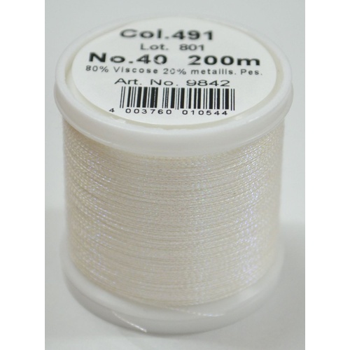 Madeira Metallic 40, 200m Machine Embroidery Thread, DIAMOND, Colour 491