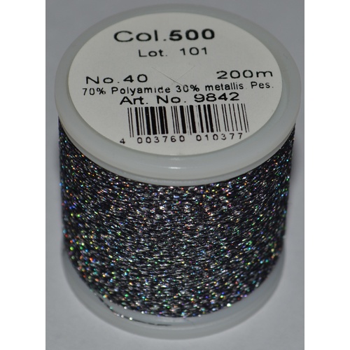 Madeira Metallic 40 #500 Silver Black 200m Machine Embroidery Thread