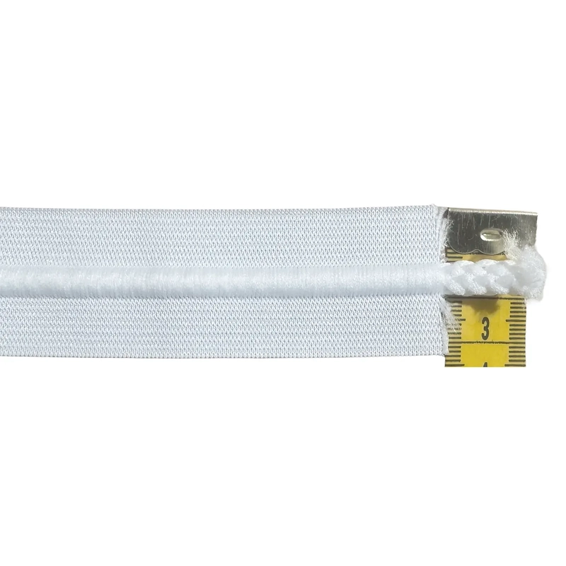 Draw Cord Elastic 32mm White/White Cord, PER METRE, Quality Corded Elastic