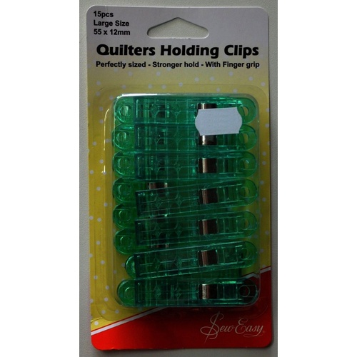 Sew Easy Quilters Holding Clips, Large Size, 15 Pcs, 55 x 12mm, Stronger Hold with Finger Grip