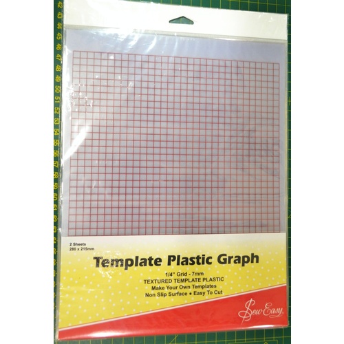 Sew Easy Template Plastic Graph, 2 Sheets 280 x 215mm, Easy To Cut, 1/4" Grid