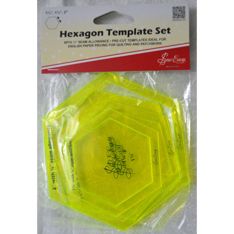 Sew Easy Hexagon Template Set, 1 1/4", 1 1/2", 2" Inner & Outer, 6 Piece Set
