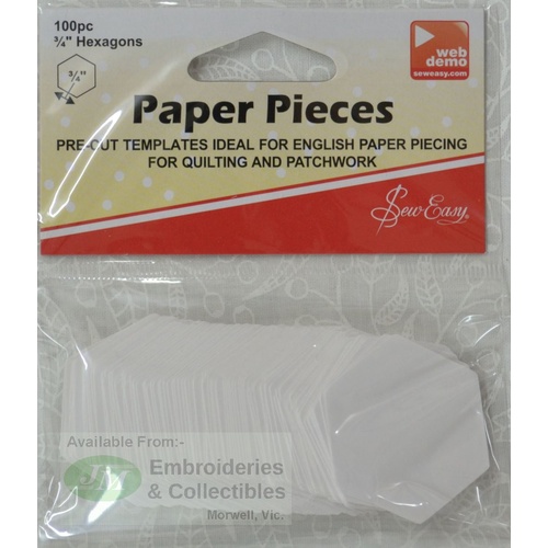 Sew easy Paper Hexagon Pieces 3/4", Packet of 100