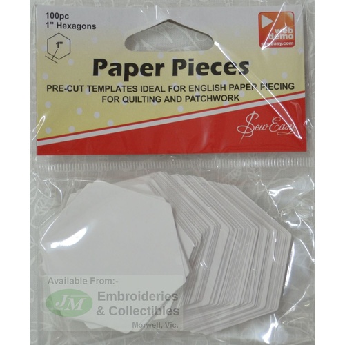 Sew easy Paper Hexagon Pieces 1", Packet of 100
