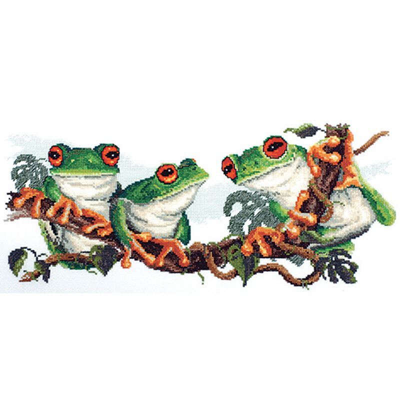 Country Threads Green Frogs Cross Stitch Kit, 20 x 44cm, 14ct Aida #FJ-1010
