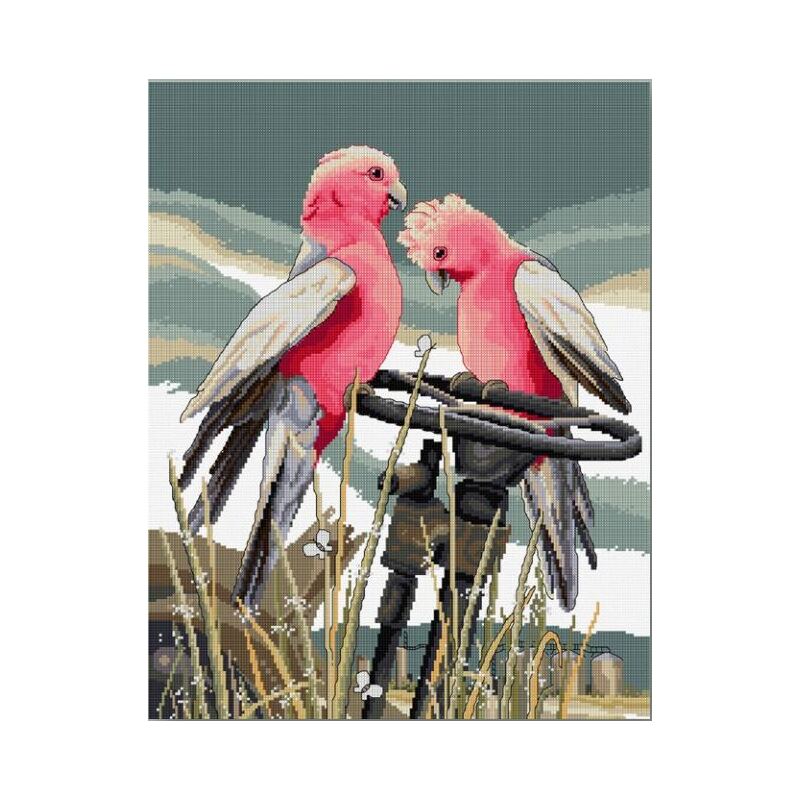 Country Threads PERCHING PAIR GALAHS Counted Cross Stitch Kit 34x44cm