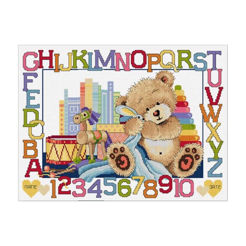 Country Threads TEDDY BIRTH SAMPLER Counted Cross Stitch Kit 30x40cm 