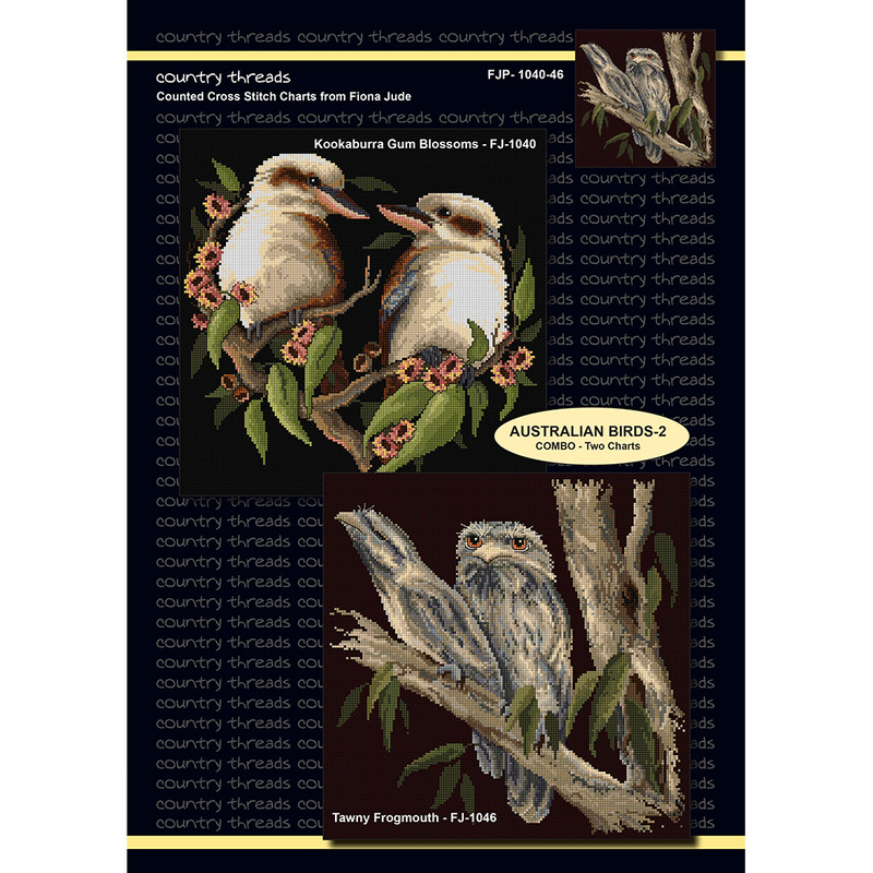 Australian Birds-2 Cross Stitch Chart by Country Threads (Kookaburra Gum Blossoms & Tawny Frogmouth)