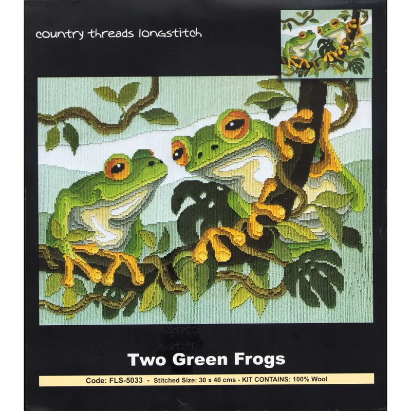 Country Threads TWO GREEN FROGS Long stitch Kit FLS-5033 30cm x 40cm