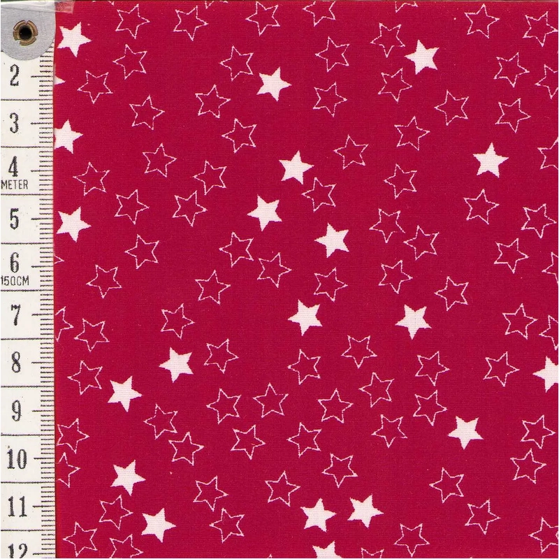 Fat Quarter 0122, Approx 50 x 52cm, Cotton Print Fabric, Red Stars