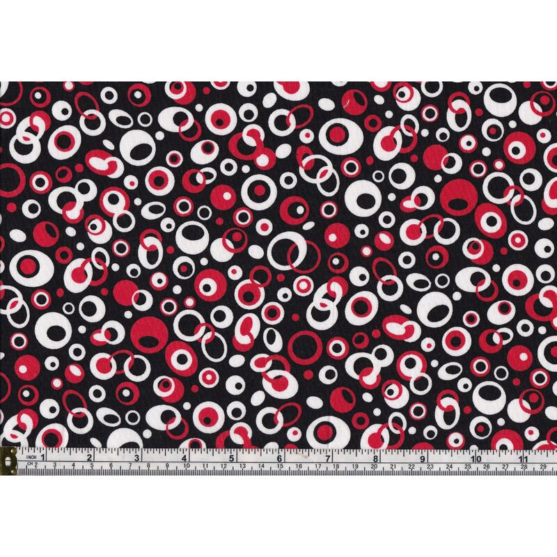Fat Quarter C0019, Approx 50 x 52cm, 100% Cotton Print Fabric, Red, White on Black