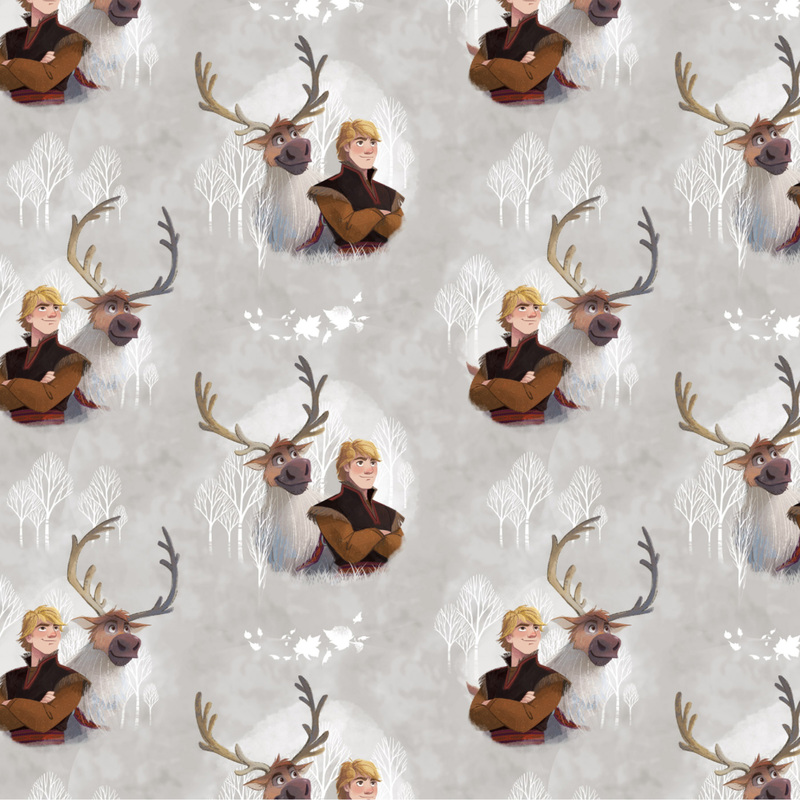 DISNEY FROZEN 2, KRISTOFF & SVEN Watercolour Grey 110cm Wide Cotton Fabric