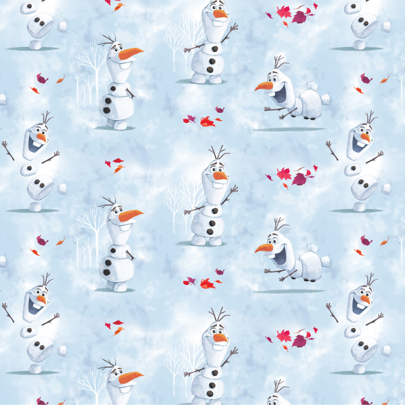 DISNEY FROZEN 2, OLAF Watercolour Light Blue 110cm Wide Cotton Fabric