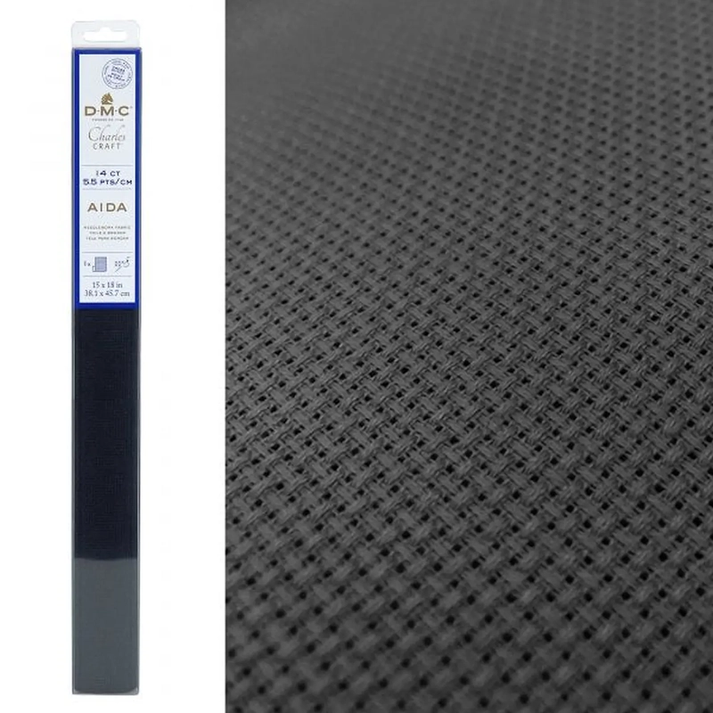 DMC 14 Count (5.5pts/cm) BLACK Aida Cloth 15" x 18" (38.1cm x 45.7cm)
