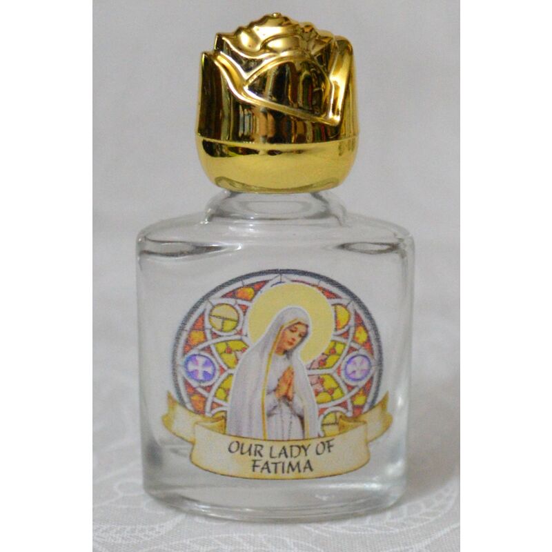 Holy Water Bottle, Our Lady Of Fatima, 35 x 55mm Glass, Empty (no water)