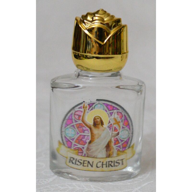 Holy Water Bottle, Risen Christ, 35 x 55mm Glass, Empty (no water)