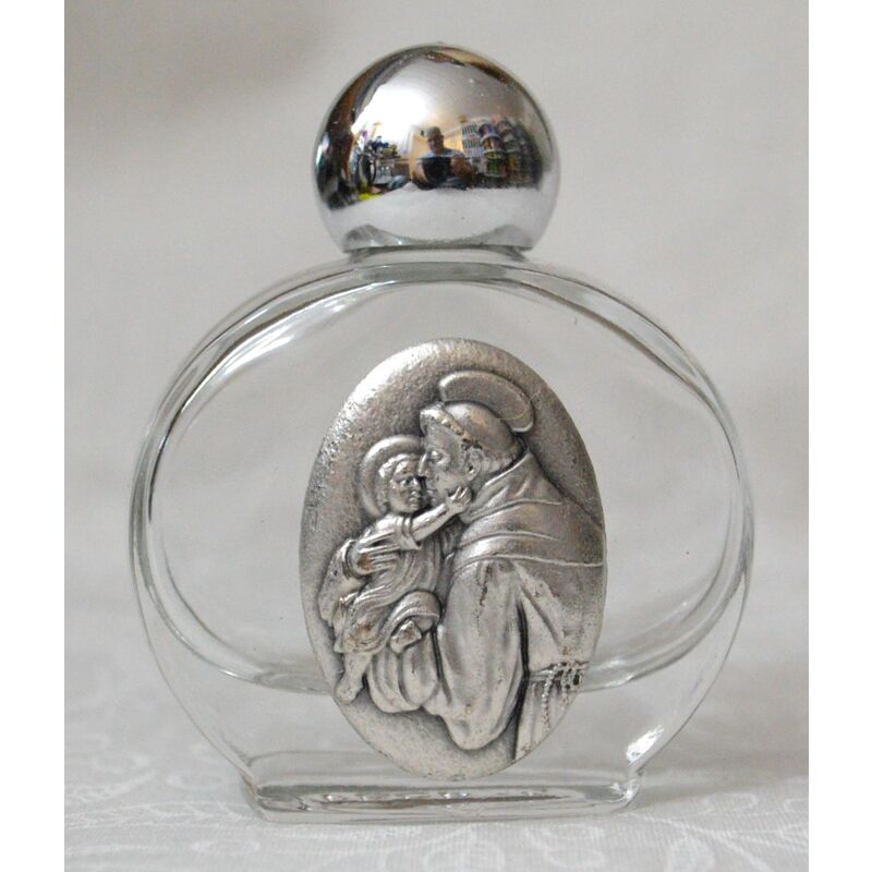 Glass Holy Water Bottle, St Anthony, 45 x 55mm, 15ml Capacity, Empty (no water)