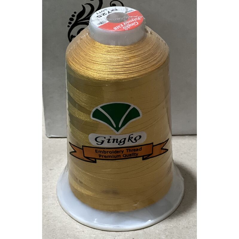 Gingko #G725 GOLD 5000m Polyester Machine Embroidery Thread, 120D/2