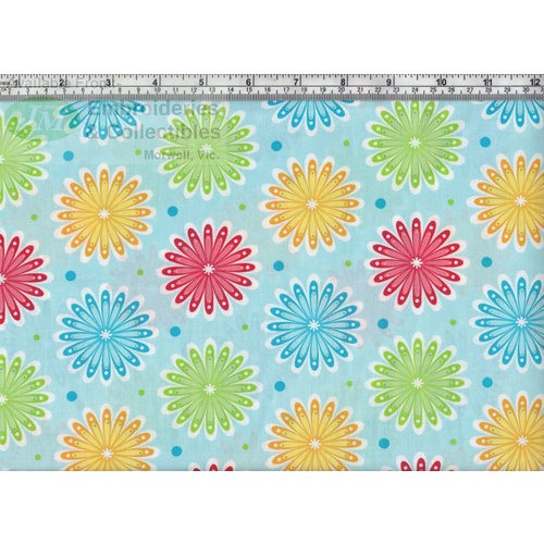 Sugar Garden Daisy Dot BLUE Cotton Fabric, 110cm Wide Per 50cm