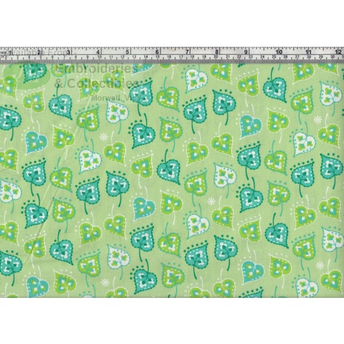 140cm REMNANT Sugar Garden Garden Leaf Dot, GREEN, 110cm Wide