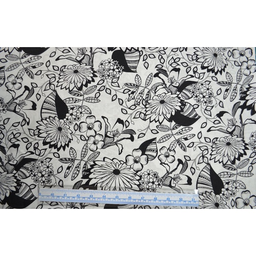 Cotton Fabric, Jungle Black on White, 110cm Wide Per Metre