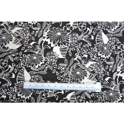 Cotton Fabric, Jungle White on Black, 110cm Wide Per Metre