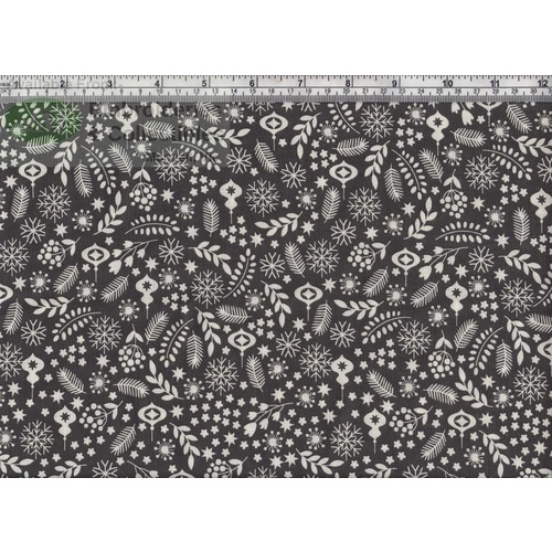 Christmas Festive Potpouri CHARCOAL 137cm wide Cotton Fabric