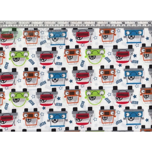 Beep Cars Multi On White, 137cm Wide Per Metre