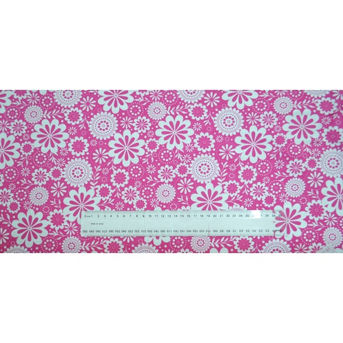 114cm REMNANT Cotton Fabric, 110cm Wide, Funky Flora FUCHSIA GL6949.21
