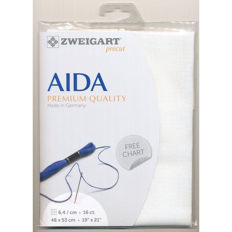 Zweigart 16Ct/6.4St Aida 3251.100 WHITE, Precut 48x53cm Cotton
