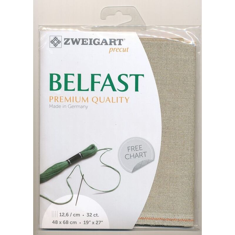 Zweigart Precut Belfast 3609, 32Ct/12.6St 48x68cm Lin/Met.Poly 95/5 Silver / White