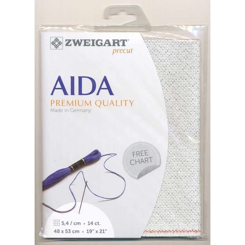 Zweigart Precut Aida Star 3706, 14Ct/5.4St 48x53cm Cott/Metallic Poly 93/7 Silver / White