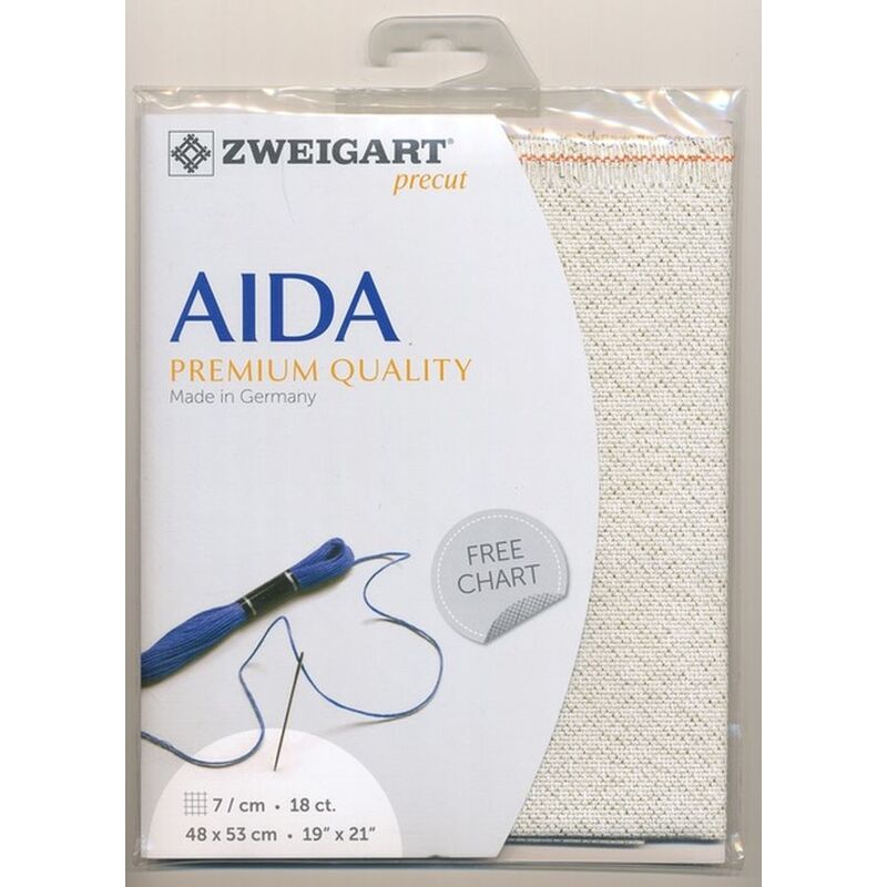 Zweigart Precut Aida Fine 3793, 18Ct/7St 48x53cm Cott/Met.Poly 91/9 Gold / Cream