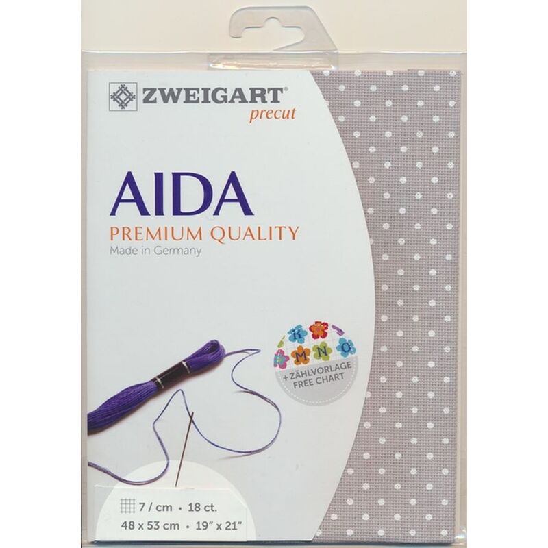Zweigart Precut Aida Fine 3793.7349, 18Ct/7St 48x53cm Cotton Petit Point White Petit Point on Grey