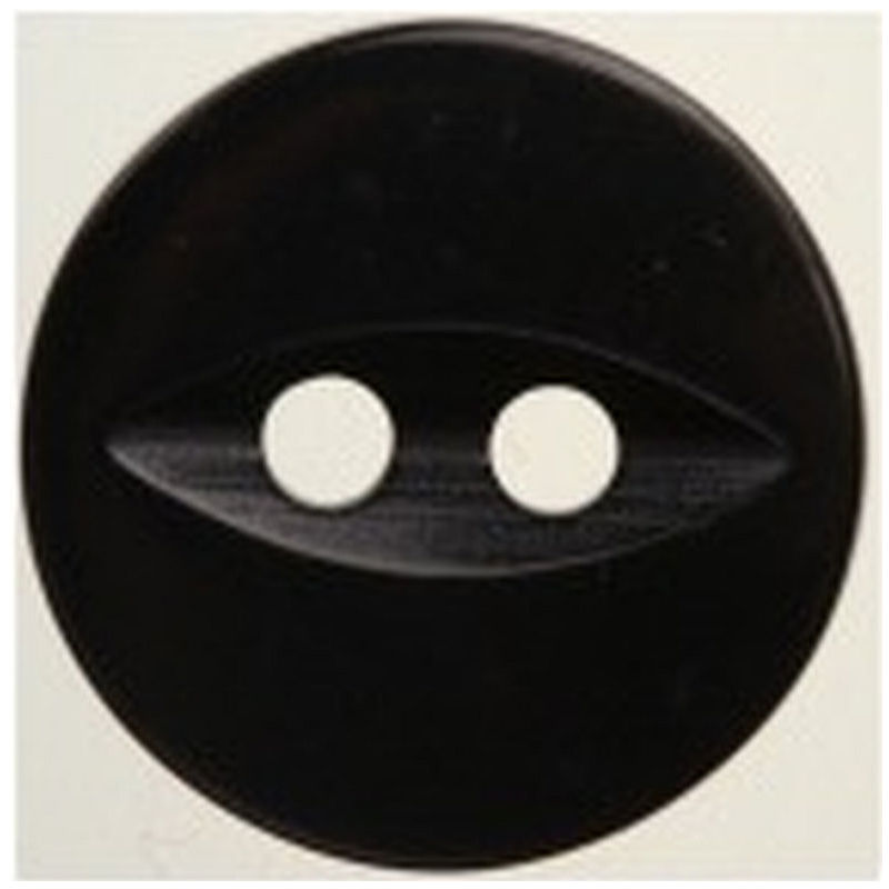 Hemline / Vizzy Buttons Fish Eye 2 Hole 11mm, Pack of 13, BLACK