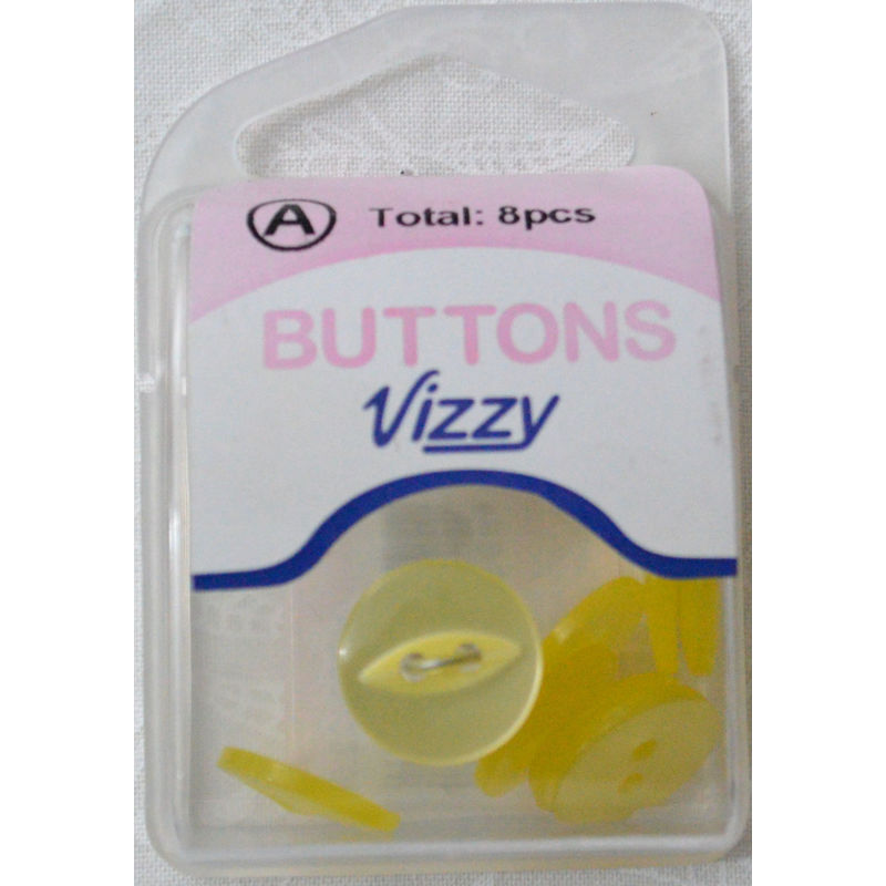Hemline / Vizzy Buttons Fish Eye 2 Hole 14mm, Pack of 8, YELLOW