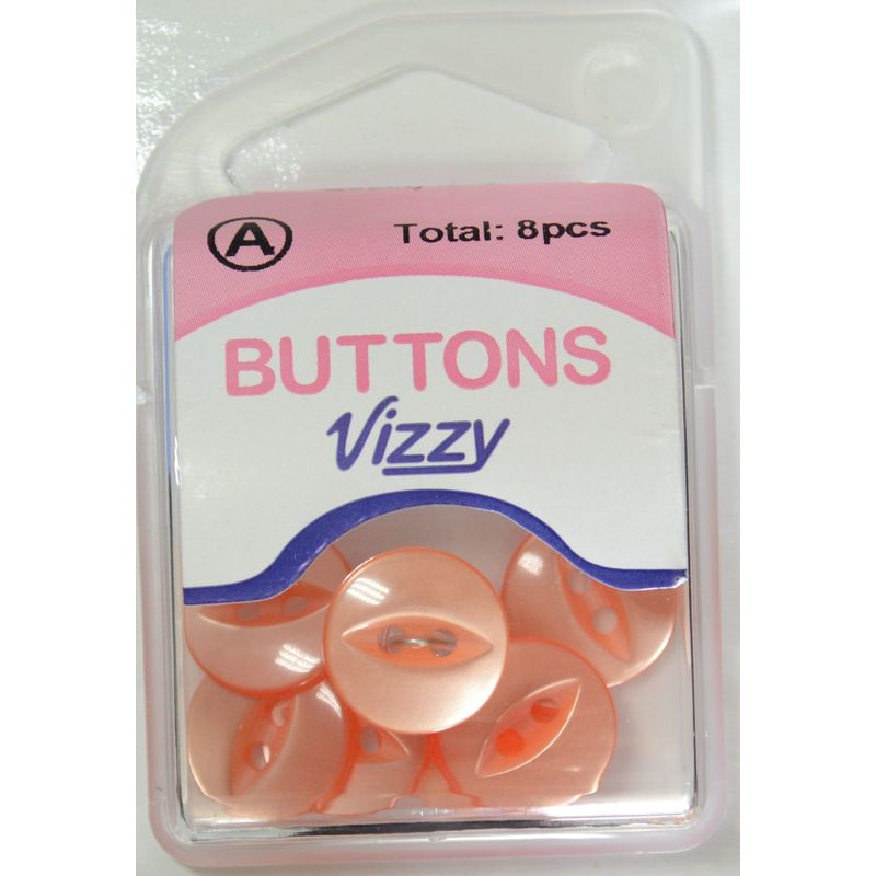Hemline / Vizzy Buttons Fish Eye 2 Hole 14mm, Pack of 8, ORANGE