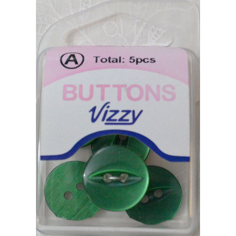 Hemline / Vizzy Buttons Fish Eye 2 Hole 16mm, Pack of 5, EMERALD