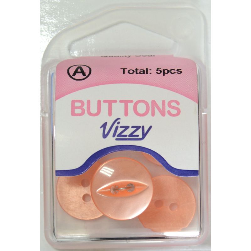 Hemline / Vizzy Buttons Fish Eye 2 Hole 16mm, Pack of 5, ORANGE