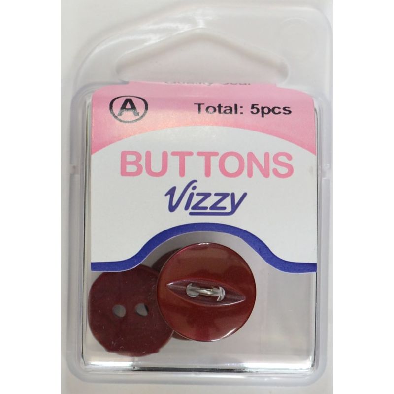 Hemline / Vizzy Buttons Fish Eye 2 Hole 16mm, Pack of 5, WINE