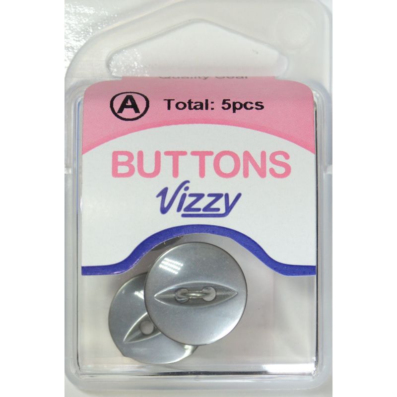 Hemline / Vizzy Buttons Fish Eye 2 Hole 16mm, Pack of 5, DARK GREY