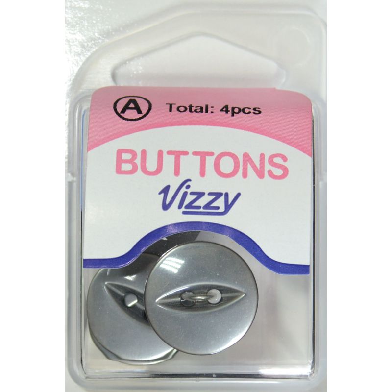Hemline / Vizzy Buttons Fish Eye 2 Hole 19mm, Pack of 4, DARK GREY