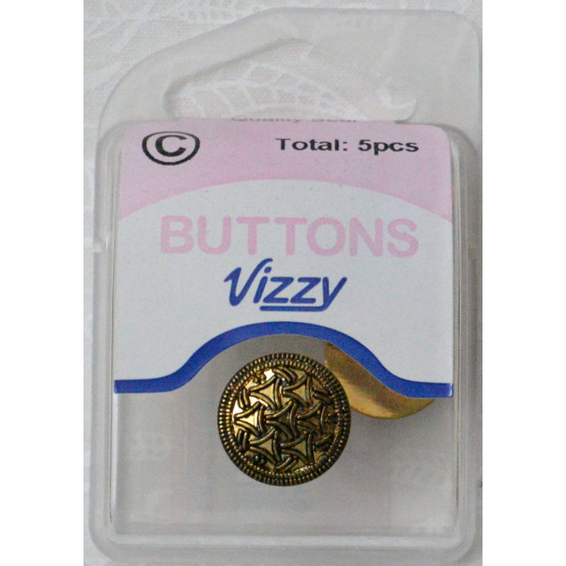 Vizzy Metal Jacket Swirl Buttons, (Style 28), Shanked, Pack of 5, 15mm Gold Tone